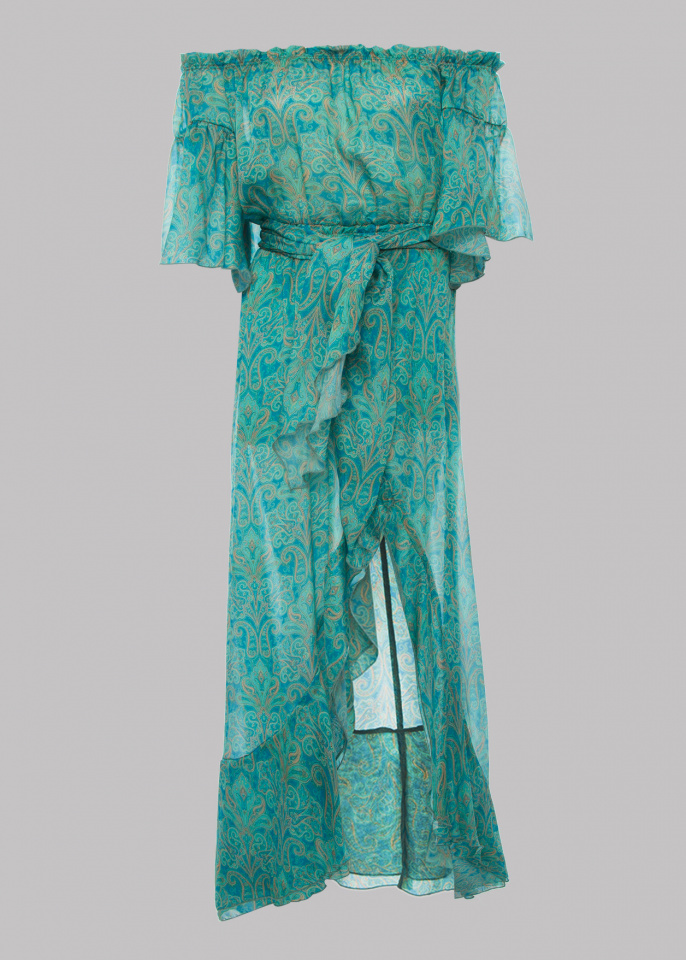 Μάξι off shoulder φόρεμα με λαχούρια