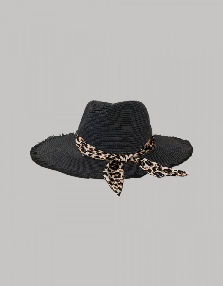 Ψάθινο καπέλο με animal print κορδέλα