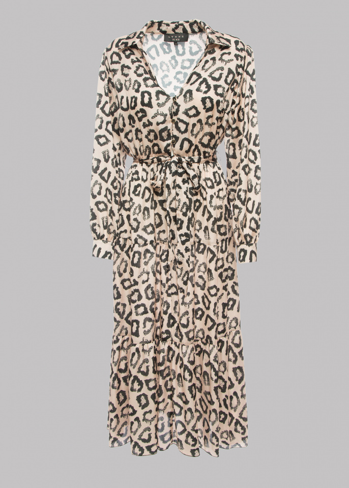 Μίντι animal print φόρεμα με κουμπιά