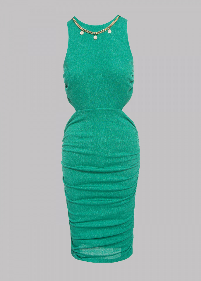 Μίντι στενό φόρεμα με διακοσμητικό κολιέ